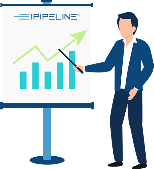 Illustration of a man showing iPipeline growth on a chart